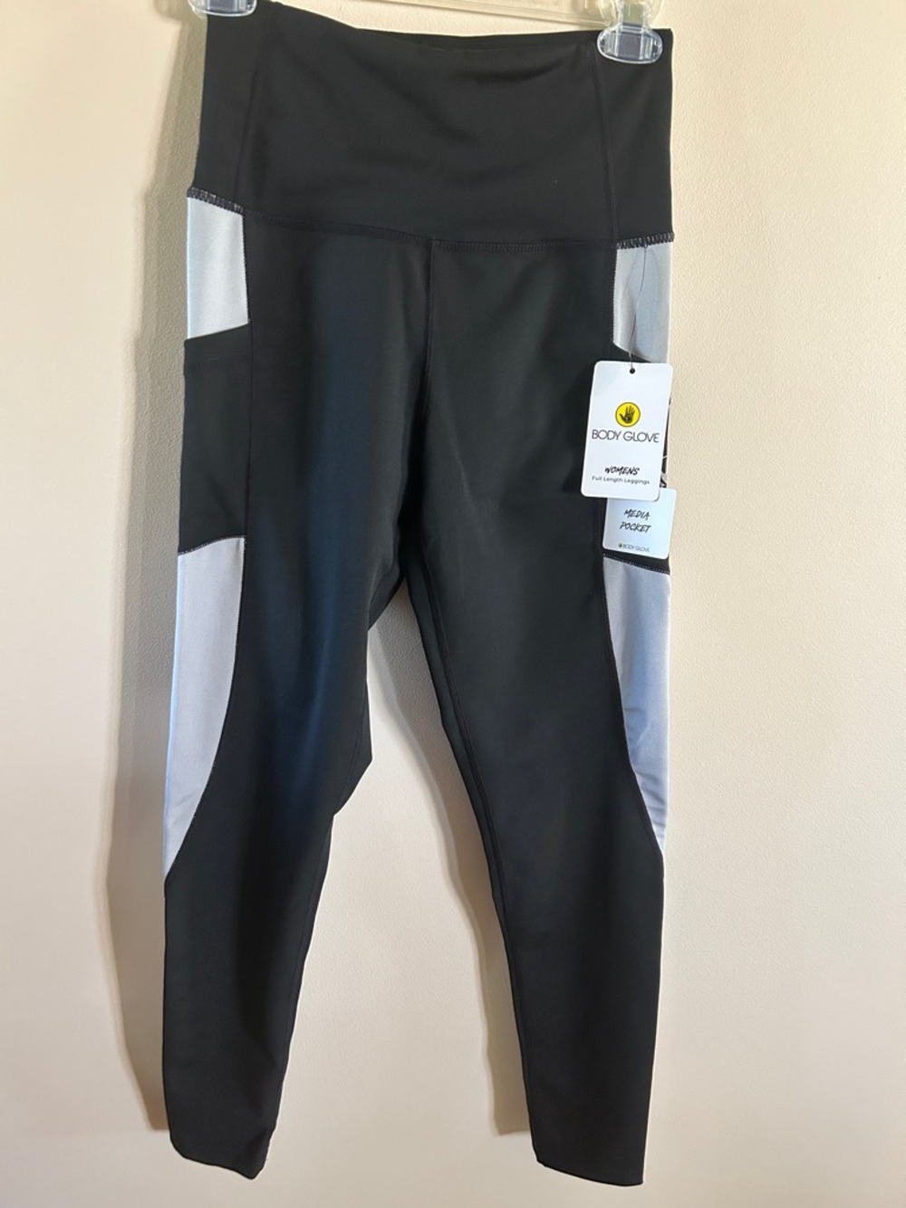 Body Glove Black and Light Gray Colorblock High-Rise Leggings